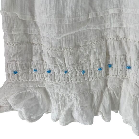 220 Hickory Maxi Dress White Off The Shoulder Turquoise Bead Size S Ruffle Crepe - Picture 9 of 12